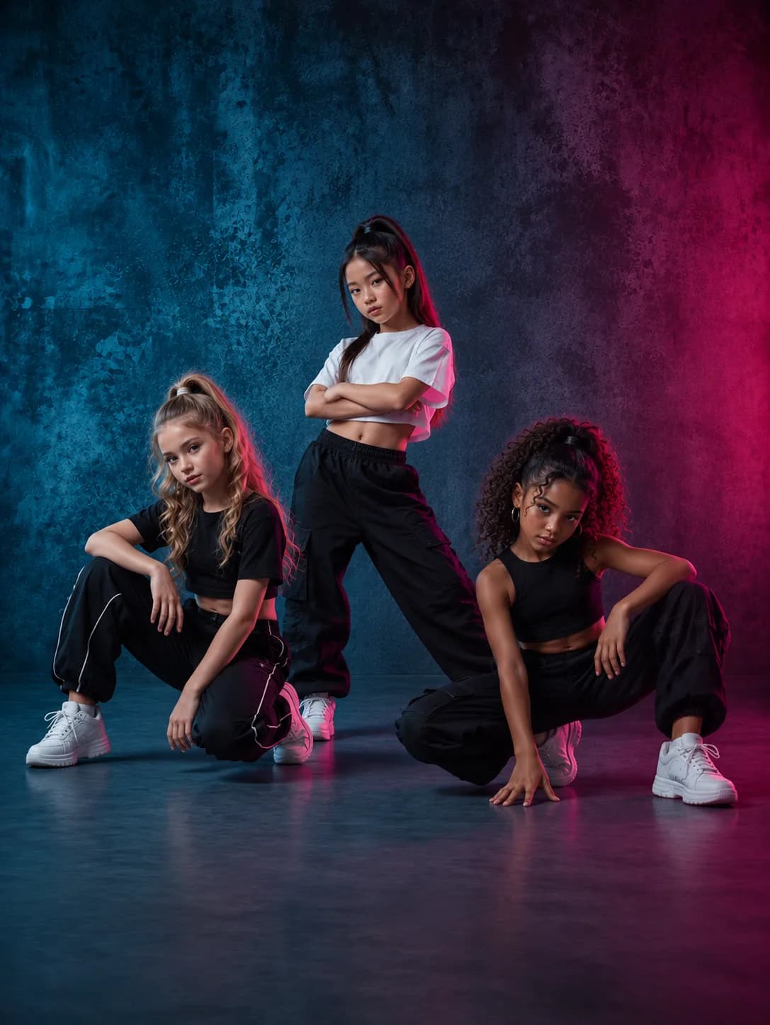 Dancers practicing in a dark studio